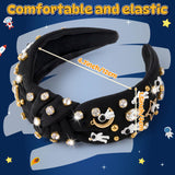 PANTIDE Space Astronaut Jeweled Knotted Headband for Women Girls (Black)
