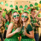 PANTIDE St. Patrick's Day Lucked Up Sunglasses - Green Shamrock Irish Clover Beads Heart Shaped Sunglasses, Saint Patrick's Day Costume Party Favors Glasses Accessories, Birthday Gift for Women
