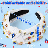 PANTIDE American Flag Jeweled Knotted Headband - Fourth of July Patriotic Red White Blue Star Pearl Rhinestone Embellished Headband Wide Top Knot Hairband Hair Accessories for Women Girls (White)