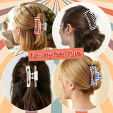 PANTIDE 4Pcs Striped Hair Claw Clips for Women Girls - Red Black Pink Blue Yellow Rectangle Nonslip Banana Hair Clip, Thin Thick Short Long Curly Updos Buns Ponytails Accessories, Birthday Party Gifts