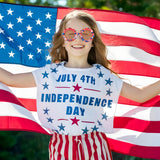 PANTIDE American Babe Sunglasses - Red White Blue Pearls Rhinestone Round Shaped Sunglasses, Fourth of July Patriotic Party Favors Outdoor Beach Glasses Accessories, Jewelry Gift for Kids (Red)