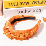 PANTIDE Fall Jeweled Knotted Headband - Thanksgiving Day Gift Hair Accessories Pearl Rhinestone Embellished Headband Autumn Fashion Hairband Birthday Wedding for Women Girl (Orange)