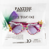 PANTIDE Mardi Gras Carnival Queen Sunglasses - Rhinestone Crown Feather Heart Shaped Sunglasses, Carnival Parade Masquerade Outfits Party Favors Glasses Accessories, Jewelry Gift for Women