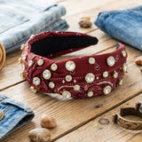 PANTIDE Bandana Paisley Jeweled Knotted Headband for Women Girls (Red)