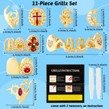 PANTIDE 8Pcs Gold Grillz for Teeth Halloween Hip Hop Jewelry Men Women