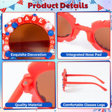 PANTIDE American Babe Sunglasses - Red White Blue Pearls Rhinestone Round Shaped Sunglasses, Fourth of July Patriotic Party Favors Outdoor Beach Glasses Accessories, Jewelry Gift for Kids (Red)