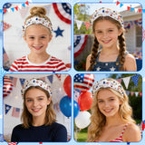 PANTIDE American Flag Jeweled Knotted Headband - Fourth of July Patriotic Red White Blue Star Pearl Rhinestone Embellished Headband Wide Top Knot Hairband Hair Accessories for Women Girls (White)