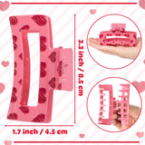 PANTIDE 4Pcs Valentine's Day Hair Claw Clips for Women Girls - Retro Love Heart Rectangle Nonslip Banana Acrylic Hair Clips, Thin Thick Short Long Curly Accessories, Valentines Birthday Party Gift