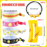 PANTIDE 36Pcs Softball Party Favors Set - Include 12 Hair Claws Clips 12 Hair Ties 12 Charm Bracelets, Sport Game Day Team Accessories for Women Girls, School Softball Party Supplies Decoration Gifts