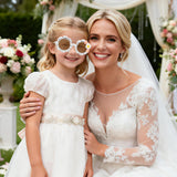 PANTIDE Flower Girl Sunglasses - Daisy Floral Rhinestone Round Shaped Sunglasses, Wedding Engagement Party Favors Outdoor Beach Glasses Accessories, Jewelry Gift for Girl Little Bridesmaid (White)