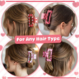 PANTIDE 4Pcs Valentine's Day Hair Claw Clips for Women Girls - Retro Love Heart Rectangle Nonslip Banana Acrylic Hair Clips, Thin Thick Short Long Curly Accessories, Valentines Birthday Party Gift