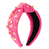 PANTIDE Pink Pony Club Jeweled Knotted Headband - Cowgirl Hat Rhinestone Embellished Headband Wide Top Knot Fashion Hairband Hair Accessories Bachelorette Party Birthday Gift for Women Girls (Pink)