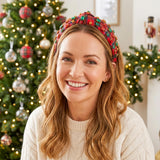 PANTIDE Christmas Buffalo Plaid Jeweled Knotted Headband for Women Girls