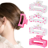 PANTIDE 4Pcs Pink Soccer Hair Claw Clips for Women Girls - Sport Game Day Cute Rectangle Nonslip Banana Hair Clips, Thin Thick Short Long Curly Hair Accessories, Birthday Party Gift for Player Team