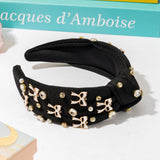 PANTIDE Black Bow Jeweled Knotted Headband - Rhinestone Crystal Pearl Embellished Headband Wide Top Knot Non Slip Hairband Accessories Bachelorette Wedding Birthday Gift for Women Girl (Black)