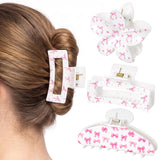 PANTIDE 3Pcs Coquette Pink Bow Hair Claw Clips for Women Girls