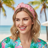 PANTIDE Flamingo Jeweled Knotted Headband - Summer Flamingo Rhinestone Embellished Headband Non Slip Wide Top Knot Hairband Hair Accessories Hawaii Beach Pool Party Birthday Gift for Women Girl (Pink)