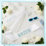 PANTIDE Blue Bachelorette Party Decorations - 3Pcs Blue Bride Sunglasses Sash Bride to Be Bow Veil, Bridal Shower Wedding