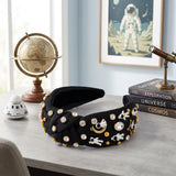 PANTIDE Space Astronaut Jeweled Knotted Headband for Women Girls (Black)