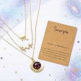 PANTIDE 3Pcs Scorpio Zodiac Crescent Moon Layer Necklaces for Women Girls