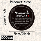 PANTIDE Cottage Food Law Labels Stickers - 500 Count Homemade with Love Adhesive Round Decal Roll, Made in A Home Kitchen Inspection Statement Thermal Printed for Food Packaging (2 x 2 Inch, Black)