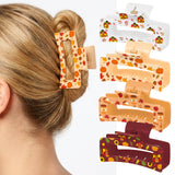 PANTIDE 4Pcs Fall Thanksgiving Turkey Pumpkin Hair Claw Clip for Women Girl