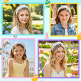 PANTIDE Easter Jeweled Knotted Headband - Spring Colorful Rhinestone Crystal Embellished Headband Non Slip Wide Top Knot Costume Hairband Hair Accessories Party Birthday Gift for Women Girls (White)