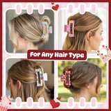 PANTIDE 4Pcs Valentine's Day Hair Claw Clips for Women Girls - Conversation Heart Candy Rectangle Nonslip Banana Acrylic Hair Clips, Thin Thick Short Long Curly Accessories, Valentines Birthday Gift