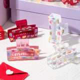 PANTIDE 4Pcs Valentine's Day Hair Claw Clips for Women Girls - Conversation Heart Candy Rectangle Nonslip Banana Acrylic Hair Clips, Thin Thick Short Long Curly Accessories, Valentines Birthday Gift