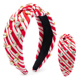 PANTIDE Christmas Stripe Candy Cane Jeweled Knotted Headband for Women Girl