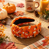 PANTIDE Fall Thanksgiving Pumpkin Polka Dot Jeweled Knotted Headband