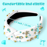 PANTIDE Blue Bow and Seashell Jeweled Knotted Headband - Rhinestone Crystal Pearl Embellished Headband Wide Top Knot Non Slip Hairband Accessories Ocean Beach Birthday Gift for Women Girl (White)