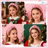 PANTIDE Christmas Jeweled Knotted Headband - Xmas Candy Cane Rhinestone Crystal Pearl Embellished Headband None Slip Wide Top Knot Fashion Hairband Hair Accessories Birthday Gift for Women Girl (Pink)
