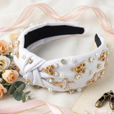 PANTIDE White Ballerina Jeweled Knotted Headband for Dancer Women Girls