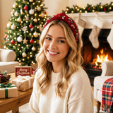 PANTIDE Christmas Jeweled Knotted Headband for Women Girls (Red)