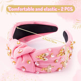PANTIDE 2Pcs Ballerina Jeweled Knotted Headband - Dancing Girl Ballet Shoes Rhinestone Crystal Pearl Embellished Headband Wide Top Knot Hair Accessories Birthday Gift for Dancer Women Girl (Pink)