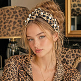 PANTIDE Leopard Cheetah Print Jeweled Knotted Headband for Women Girls
