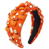 PANTIDE Fall Thanksgiving Pumpkin Polka Dot Jeweled Knotted Headband