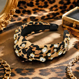 PANTIDE Leopard Cheetah Print Jeweled Knotted Headband for Women Girls
