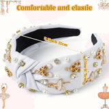 PANTIDE White Ballerina Jeweled Knotted Headband for Dancer Women Girls