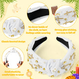 PANTIDE Cross Jeweled Knotted Headband - Easter Christian Religious Cross Pearl Rhinestone Embellished Headband Non Slip Wide Top Knot Hairband Hair Accessories Birthday Gift for Women Girls (White)