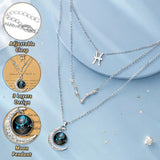 PANTIDE 3Pcs Pisces Zodiac Crescent Moon Layer Necklaces for Women Girls