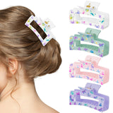 PANTIDE 4Pcs Butterfly Floral Hair Claw Clips for Women Girls - Cute Butterfly Flowers Rectangle Nonslip Banana Hair Clips, Thin Thick Short Long Curly Hair Accessories, Spring Party Birthday Gift