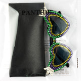PANTIDE Mardi Gras Carnival Queen Sunglasses - Purple Green Rhinestone Crown Heart Shaped Sunglasses, Carnival Parade Masquerade Oufits Party Favors Glasses Accessories, Jewelry Gift for Women