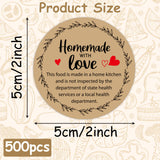 PANTIDE Cottage Food Law Labels Stickers - 500 Count Homemade with Love Adhesive Round Decal Roll, Made in A Home Kitchen Inspection Statement Thermal Printed for Packaging (2 x 2 Inch, Kraft Brown)