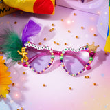 PANTIDE Mardi Gras Carnival Queen Sunglasses - Rhinestone Crown Feather Heart Shaped Sunglasses, Carnival Parade Masquerade Outfits Party Favors Glasses Accessories, Jewelry Gift for Women
