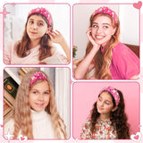 PANTIDE 2Pcs Western Jeweled Knotted Headband - Cowgirl boots Hat Rhinestone Crystal Embellished Headband Wide Top Knot Hairband Hair Accessories Birthday Gift for Cowboy Women Girls (Hot Pink)