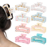PANTIDE 8Pcs Pencil Coquette Bow Hair Claw Clips for Women Girls - Back to School Daisy Plaid Rectangle Nonslip Acrylic Hair Clip, Thin Thick Short Long Curly Accessories, Party Birthday Teacher Gift
