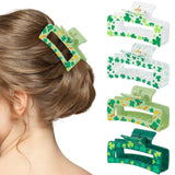 PANTIDE 4Pcs St. Patrick's Day Hair Claw Clips for Women Girls - Green Shamrock Irish Clover Lucky Rectangle Nonslip Banana Hair Clips, Thin Thick Short Long Curly Accessories, Holiday Party Gift