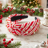 PANTIDE Christmas Stripe Candy Cane Jeweled Knotted Headband for Women Girl